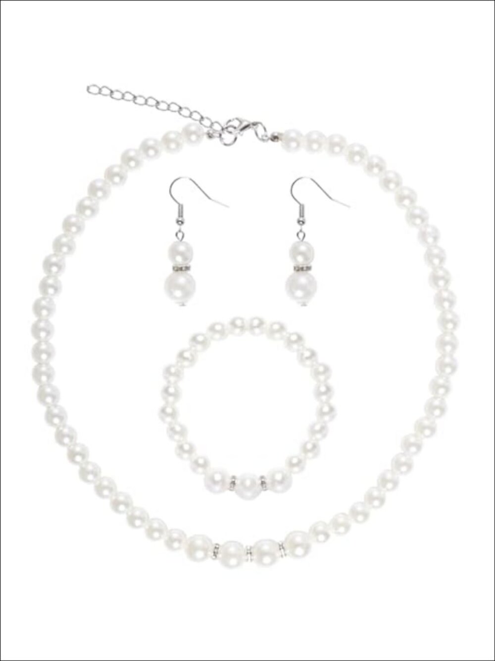 Silver Rhinestone Crystal Bridal Wedding Jewelry Set Necklace Earrings Bracelet